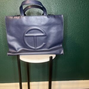 Telfar Medium Shopping Bag Tote – Navy Vegan Leather Logo Bag